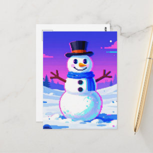 Retro-Schneemann-Glitch Postkarte