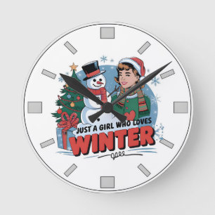 Retro-Schneemann-Weihnachtsuhr-Feiertagsgeschenk-S Runde Wanduhr