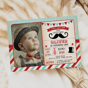 Retro-Schnurrbart zum 1. Geburtstag Foto Junge Einladung