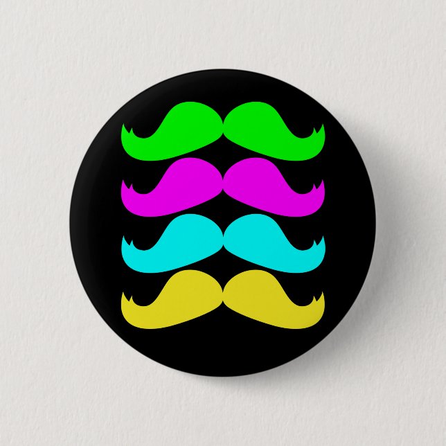 Retro Schnurrbärte RGB Fluo Button (Vorderseite)