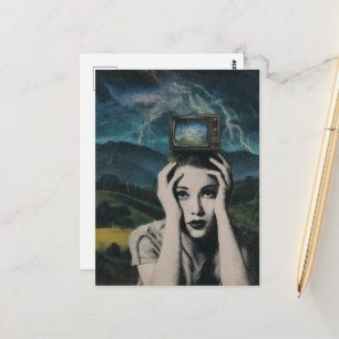 Retro Schockierende Fernsehfraul surreal Postkarte