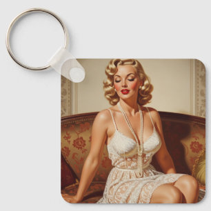 Retro schöne Blondine im Stil der 50er Jahre Schlüsselanhänger