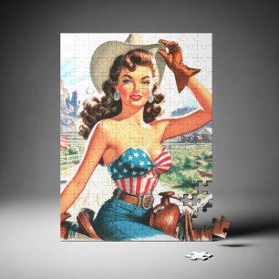 Retro schöne Cowgirl Pin Up Puzzle