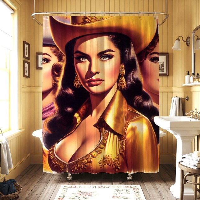 Retro schöne Cowgirls Duschvorhang (Von Creator hochgeladen)