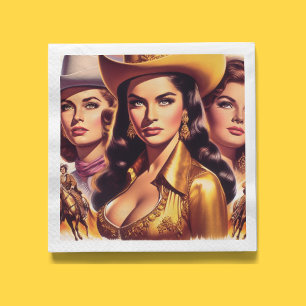 Retro schöne Cowgirls Serviette