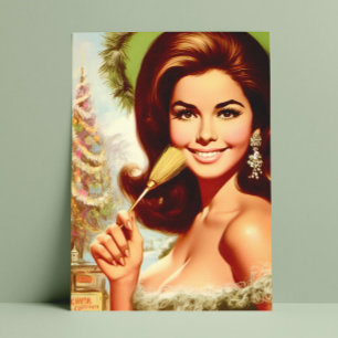 Retro schöne Weihnachtsfrau Postkarte
