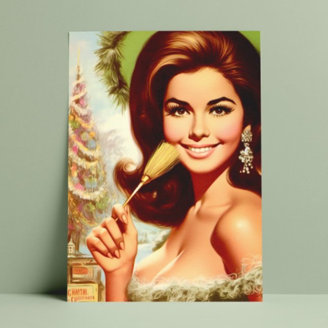 Retro schöne Weihnachtsfrau Postkarte (Von Creator hochgeladen)