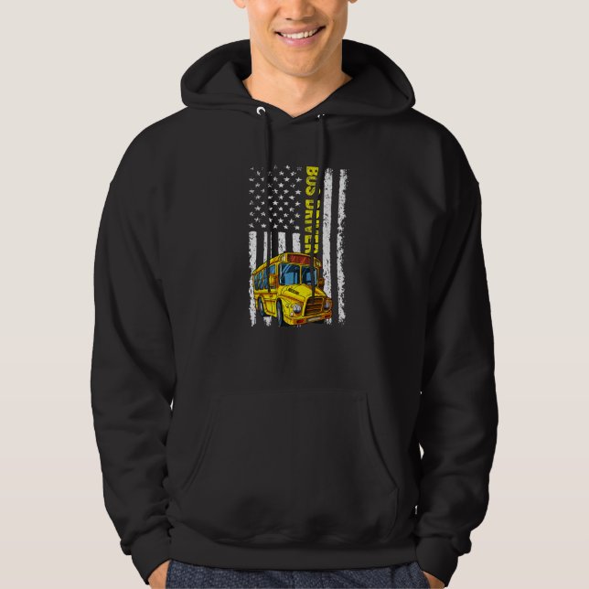 Retro School Bus Driver  Patriotic American Flag Hoodie (Vorderseite)