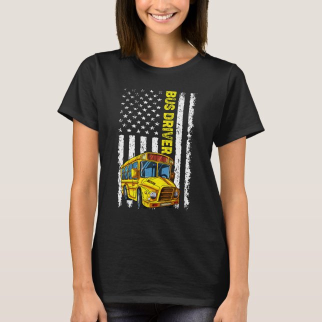 Retro School Bus Driver   Patriotic American Flag T-Shirt (Vorderseite)