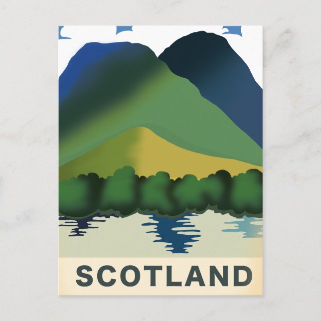 Retro Schottland Urlaubskunst Postkarte (Vorderseite)