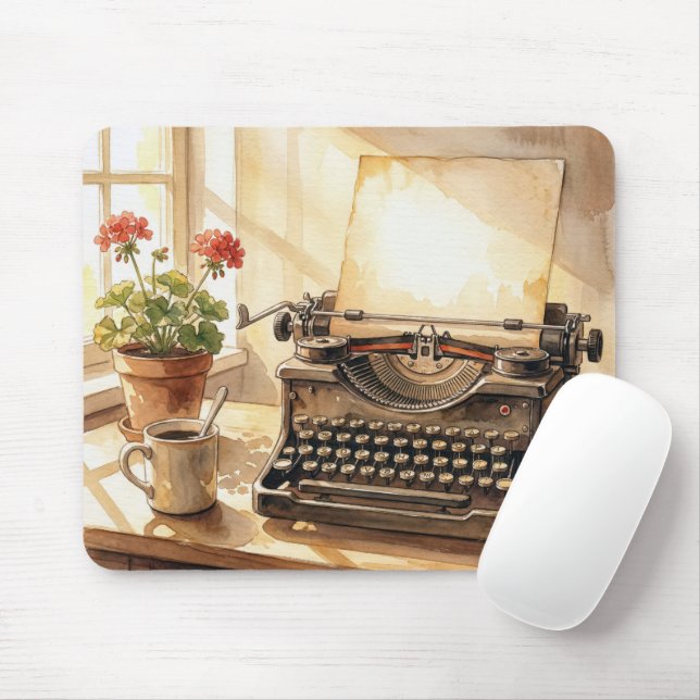 Retro Schreibmaschine Wasserfarbe Mousepad (Mit Mouse)