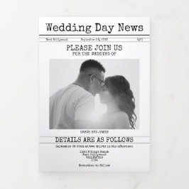 Retro Schreibmaschine Wedding Newspaper Personalis Dreifach Gefaltete Urlaubskarte