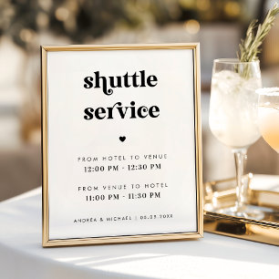 Retro-Schrift & Herz-Shuttle-Service-Hochzeitsschi Poster
