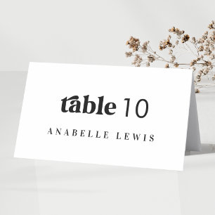Retro-Schrift-Hochzeitstischkarte mit Gastnamen Tischnummer
