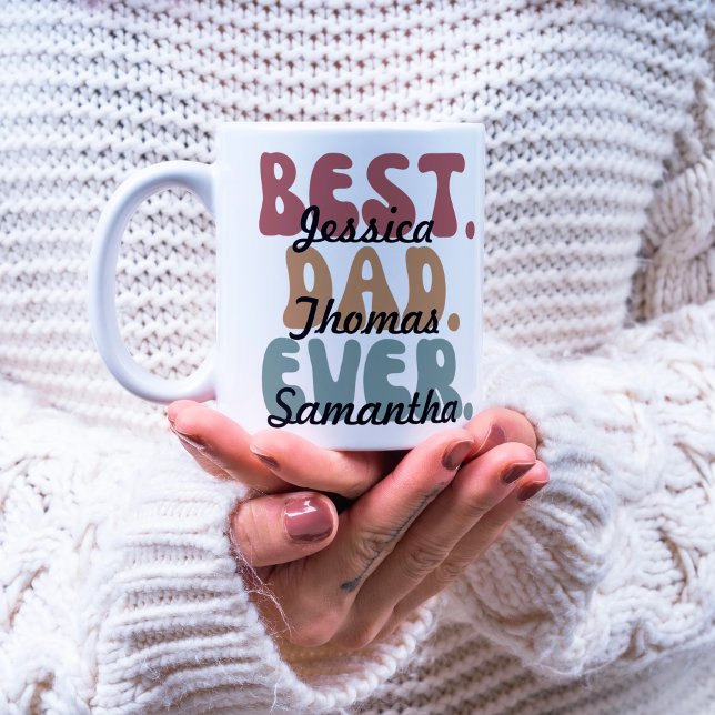 Retro Schriftart Bester Vater je Kind Name Vaterta Kaffeetasse (Von Creator hochgeladen)