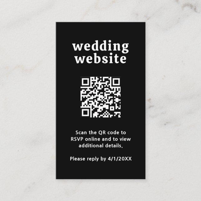 Retro Schriftart Black QR Code Moderne Hochzeit Begleitkarte (Vorderseite)