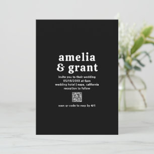 Retro Schriftart Black QR Code Moderne Hochzeit Einladung