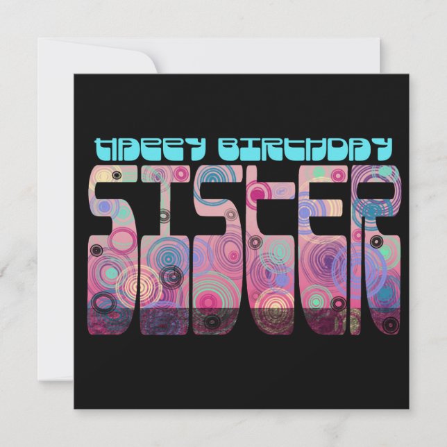 Retro Schriftart Happy Birthday Sister Colorful Karte (Vorderseite)