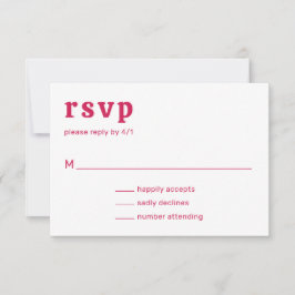 Retro Schriftart Hot Pink Moderne Hochzeit RSVP Karte