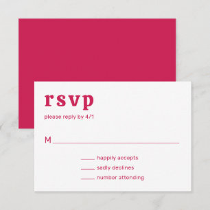 Retro Schriftart Hot Pink Moderne Hochzeit RSVP Karte