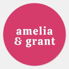 Retro Schriftart Hot Pink Moderne Hochzeit Runder Aufkleber