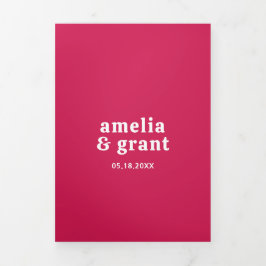 Retro Schriftart Hot Pink QR Code Foto Moderne Hoc Dreifach Gefaltete Einladung