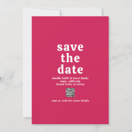 Retro Schriftart Hot Pink QR Code Moderne Hochzeit Save The Date