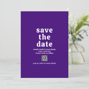 Retro-Schriftart Lila QR-Code Moderne Hochzeit Save The Date