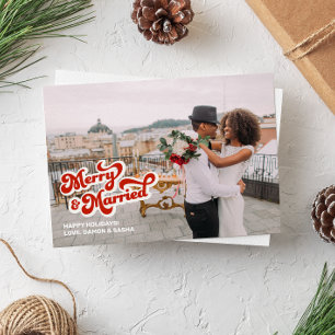 Retro Schriftart "Merry & Verheiratet" Vollbildkar Feiertagskarte