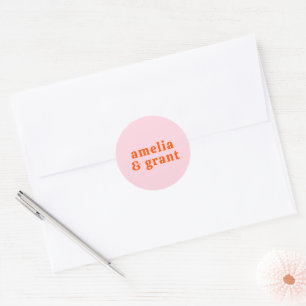 Retro-Schriftart Orange und Pink moderne Hochzeit Runder Aufkleber