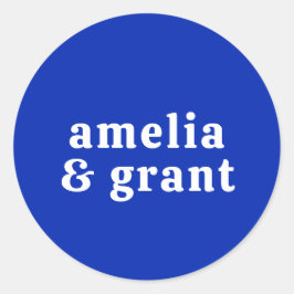 Retro Schriftart Royal Blue Modern Wedding Runder Aufkleber