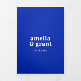 Retro Schriftart Royal Blue QR Code Foto Moderne H Dreifach Gefaltete Einladung