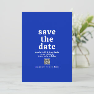 Retro Schriftart Royal Blue QR Code Moderne Hochze Save The Date