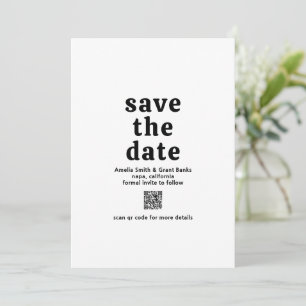 Retro-Schriftart Schwarz-Weiß-QR-Code Moderne Hoch Save The Date