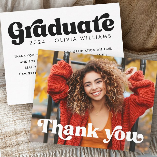 Retro Schriftart Vollstudium Foto Abschluss Dankeskarte (Retro font full photo graduate graduation thank you card)