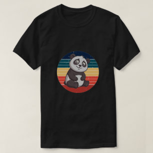 Retro schüchterner Panda-Bär-Sonnenuntergang-Kunst T-Shirt
