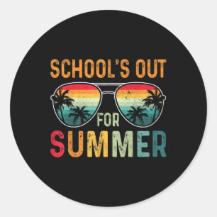 Retro-Schulen für den Sommer am letzten Schultag Runder Aufkleber