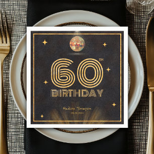 Retro Schwarz Gold Disco-Kugel-Party 60. Geburtsta Serviette