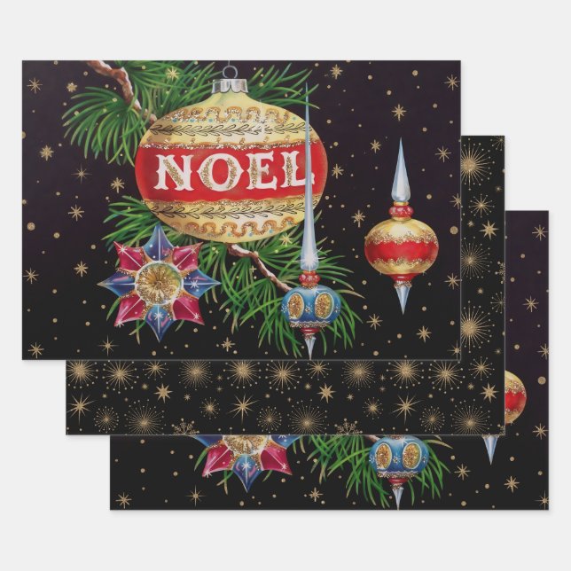 Retro Schwarz & Gold Feiertage Geschenkpapier Set (Set)