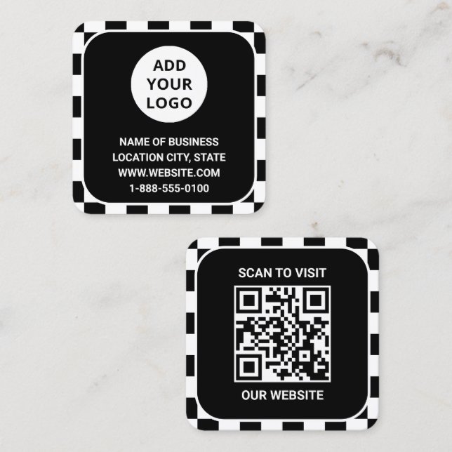 Retro-Schwarz-Logo und QR-Code Quadratische Visitenkarte (Vorne/Hinten)