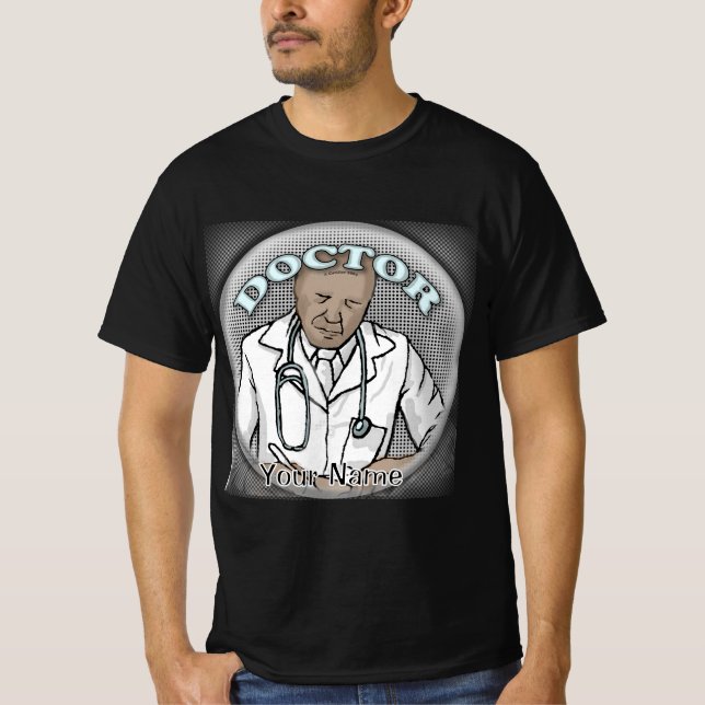 Retro schwarz Männlicher Arzt T-Shirt (Vorderseite)