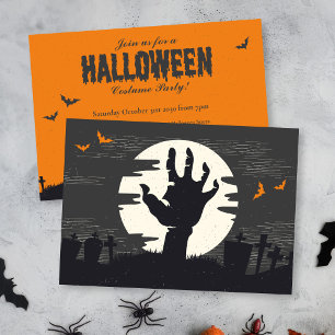 Retro Schwarz Orange Grusel Halloween-Party Einladung