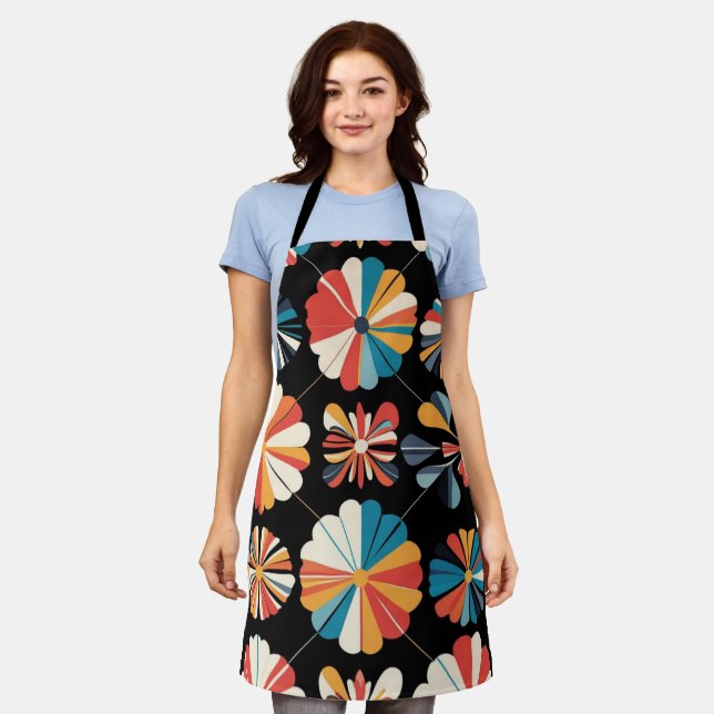 Retro Schwarz Regenbogen geometrisches Blumenmuste Schürze (Getragen)