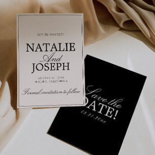 Retro Schwarz und Creme Old Money Luxus-Hochzeit Save The Date
