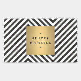 Retro Schwarz und Weiß Muster Gold Namensaufkleber Rechteckiger Aufkleber