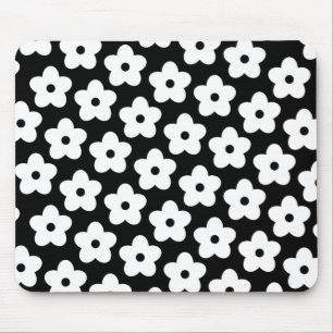 Retro Schwarz-Weiß-Blumen Elegantes Botanisches Ge Mousepad