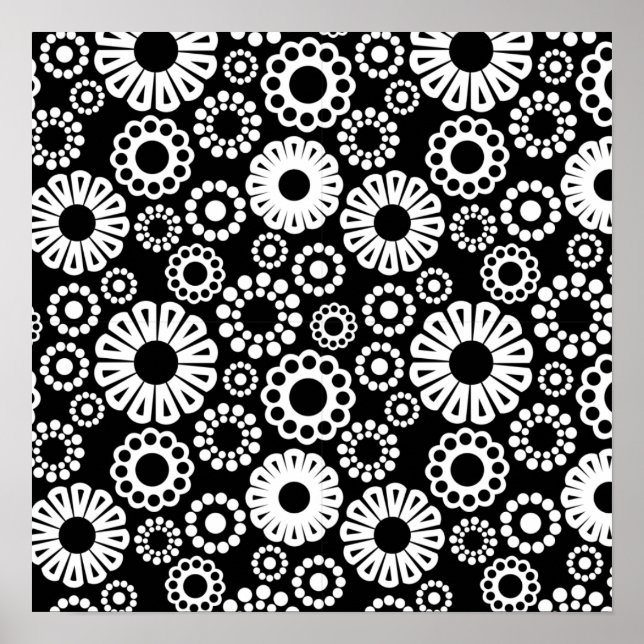 Retro Schwarz-Weiß-Blumen Poster (Vorne)