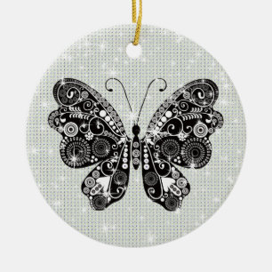 Retro Schwarz & Weiß Butterfly Keramik Ornament
