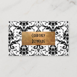 Retro Schwarz-Weiß-Damast-Muster Kupfer Visitenkarte