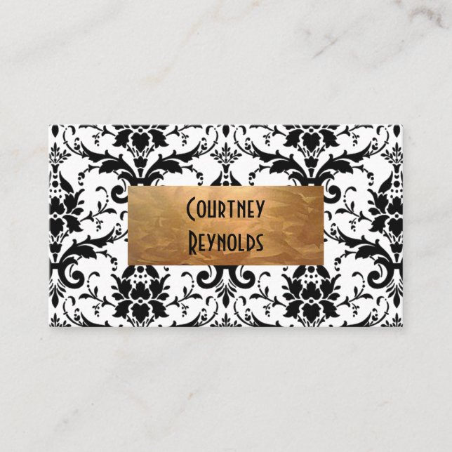 Retro Schwarz-Weiß-Damast-Muster Kupfer Visitenkarte (Vorderseite)